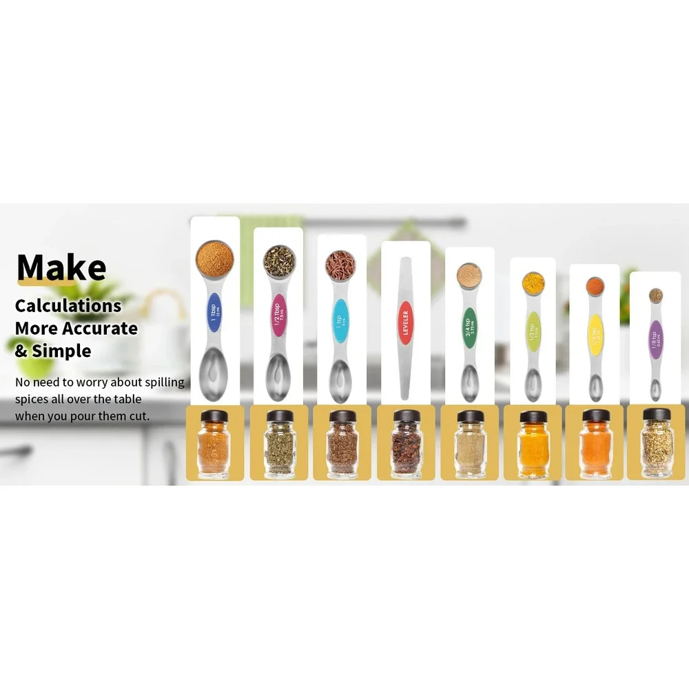Magnetic Measuring Spoons with Leveler Stainl Steel  Sided Teaspoon